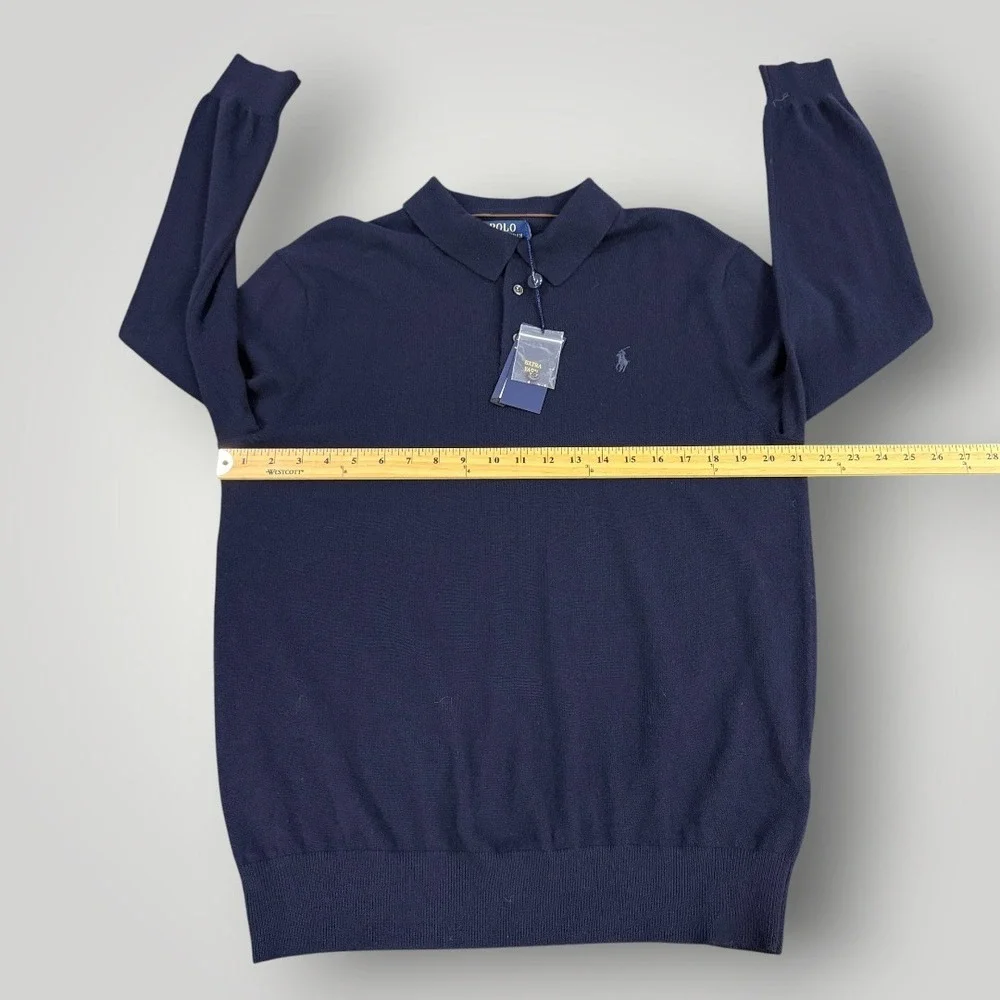 Polo Ralph Lauren Mens Navy Blue 100% Cashmere Polo Sweater Large NWT